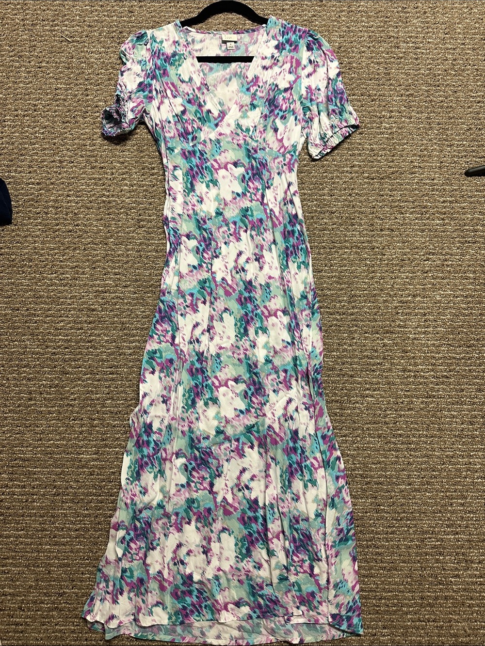 a new day Floral V-Neck Maxi Dress in White, Purple & Teal